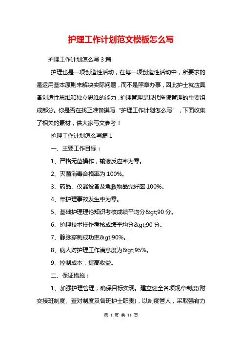 护理工作计划范文模板怎么写