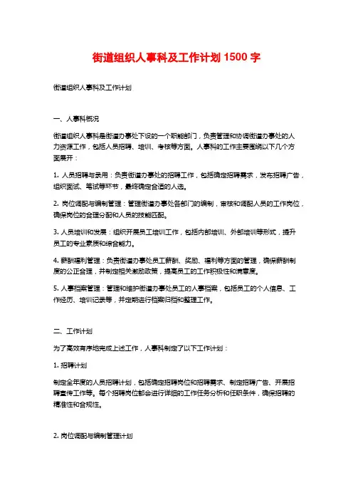 街道组织人事科及工作计划
