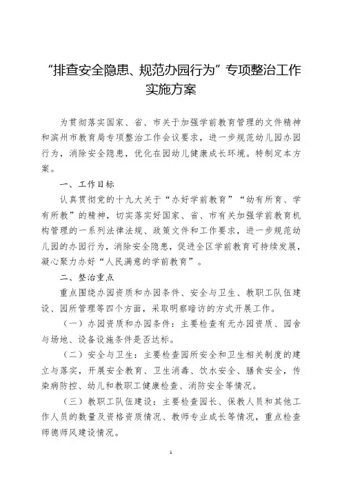 小学学前教育专项整治方案