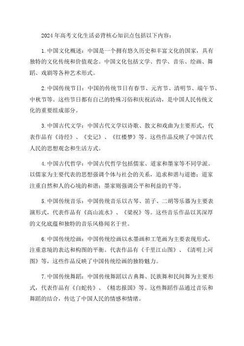 2024年高考文化生活必背核心知识点