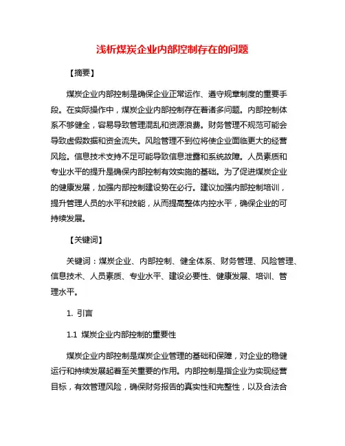 浅析煤炭企业内部控制存在的问题