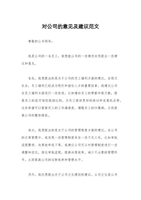 对公司的意见及建议范文