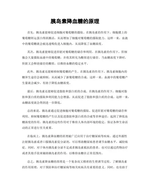 胰岛素降血糖的原理