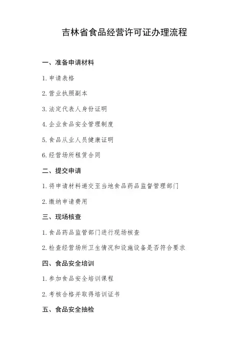 吉林省食品经营许可证办理流程