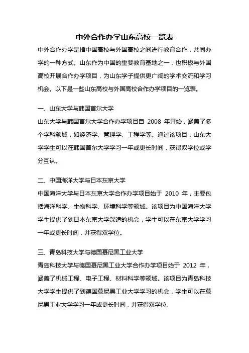中外合作办学山东高校一览表