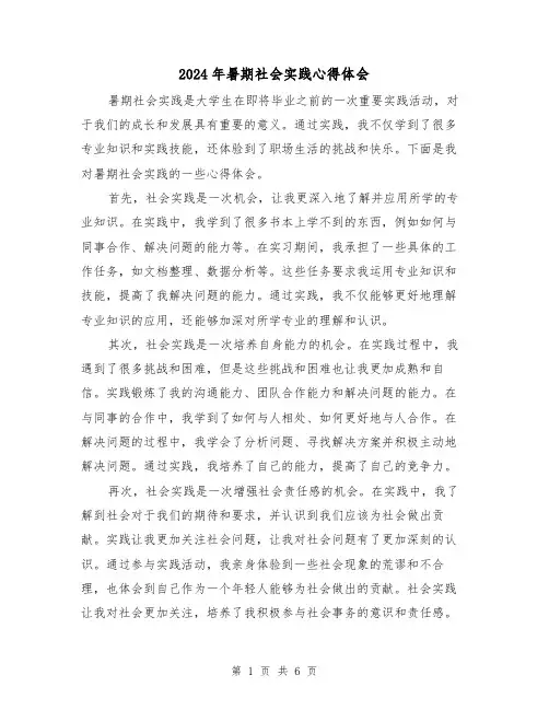 2024年暑期社会实践心得体会(三篇)