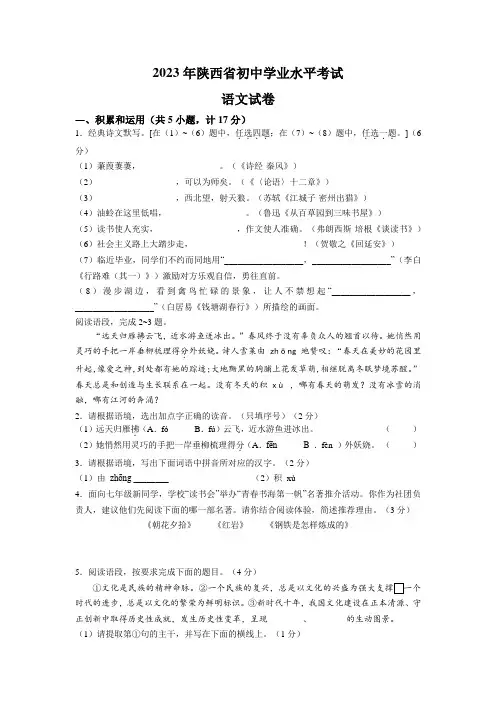 2023年陕西省中考真题(附答案)