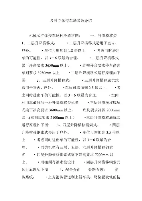 各种立体停车场参数介绍