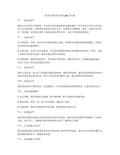 医美行业创业计划书ppt怎么做