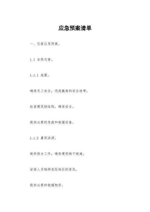 应急预案清单