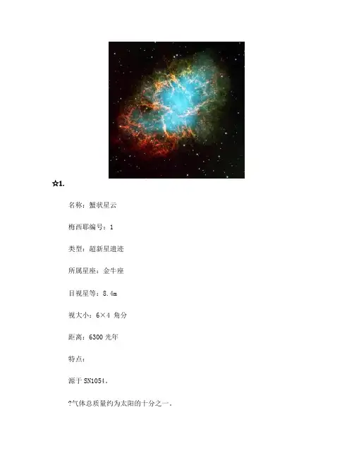 【梅西耶星云概要(11个天体)】