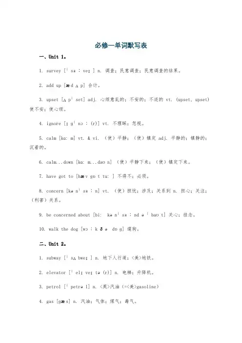 必修一单词默写表