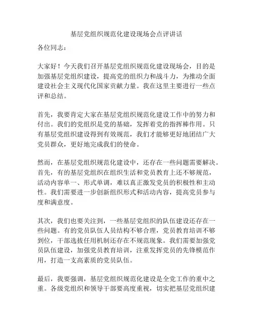 基层党组织规范化建设现场会点评讲话
