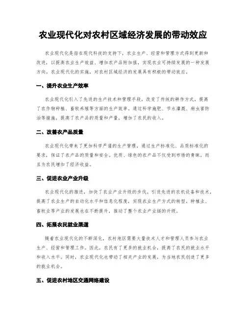农业现代化对农村区域经济发展的带动效应