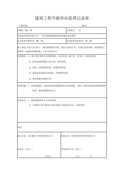 建筑工程节能旁站监理记录表