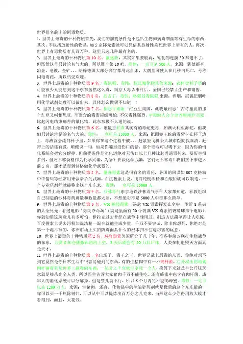 世界排名前十的剧毒物质。
