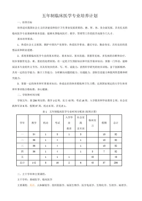 9.五年制临床医学专业培养计划