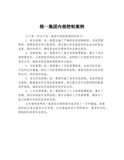 统一集团内部控制案例