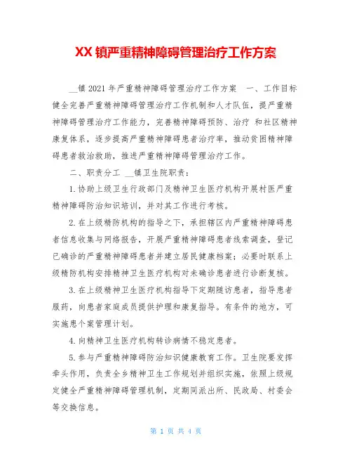 XX镇严重精神障碍管理治疗工作方案