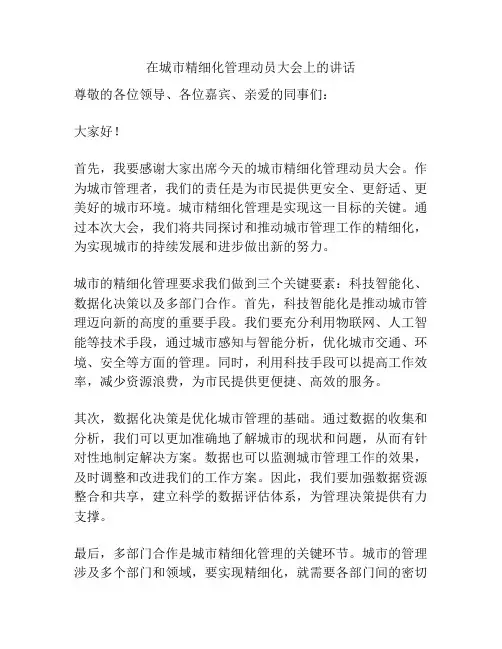 在城市精细化管理动员大会上的讲话