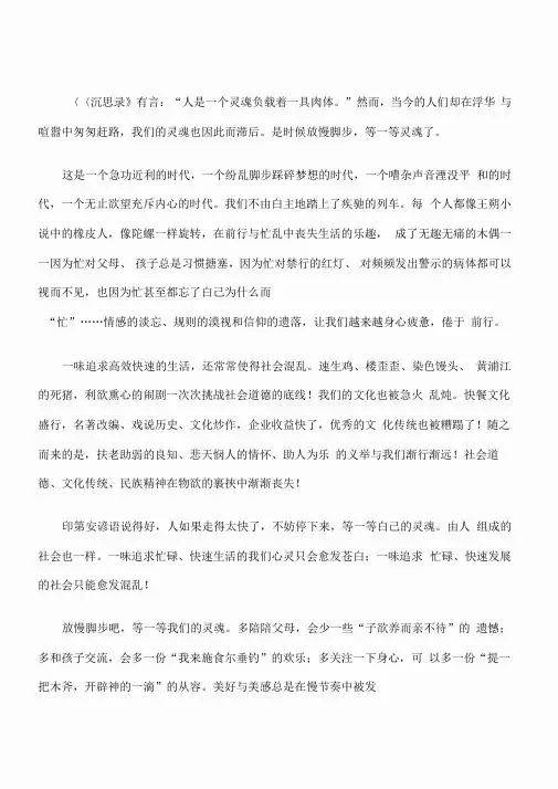 (高中议论文)放慢脚步,等一等灵魂