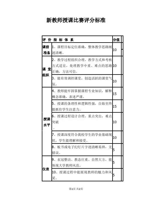 新教师授课比赛评分标准