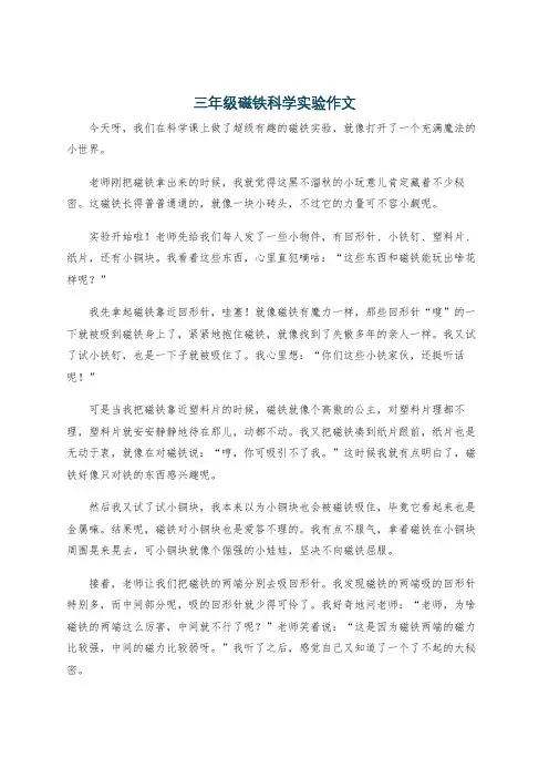 三年级磁铁科学实验作文