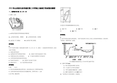 2022年山西省长治市城区第二中学高三地理月考试卷含解析