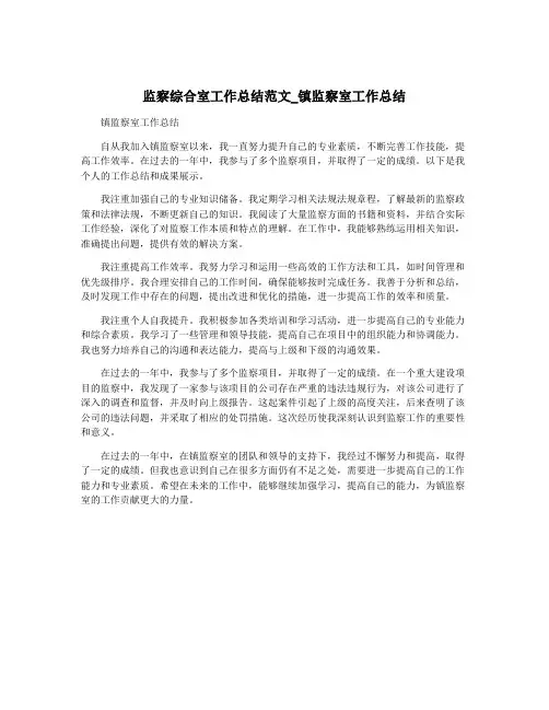监察综合室工作总结范文_镇监察室工作总结