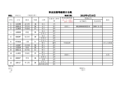 职业技能等级统计台账