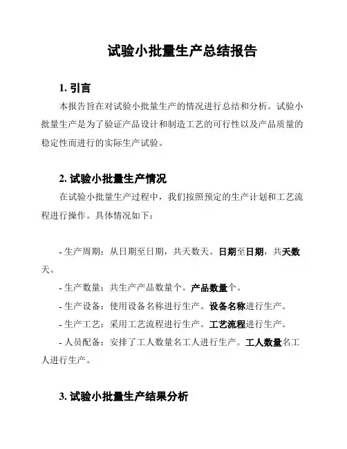 试验小批量生产总结报告
