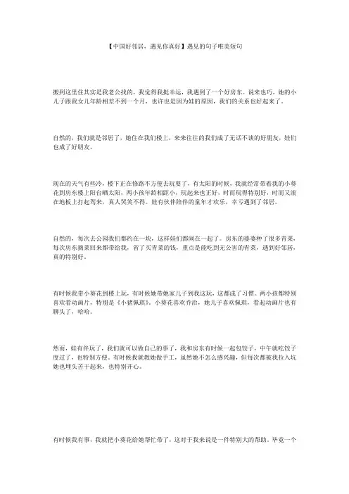 【中国好邻居,遇见你真好】遇见的句子唯美短句