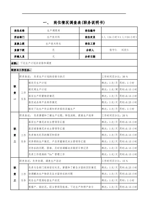 岗位情况调查表填写说明