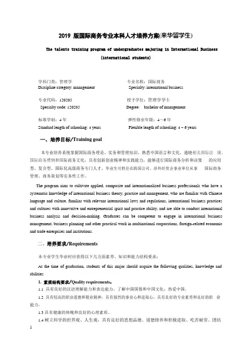 2019-版国际商务专业本科人才培养方案(来华留学生)
