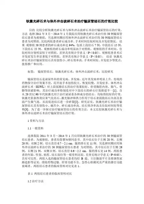 钬激光碎石术与体外冲击波碎石术治疗输尿管结石的疗效比较