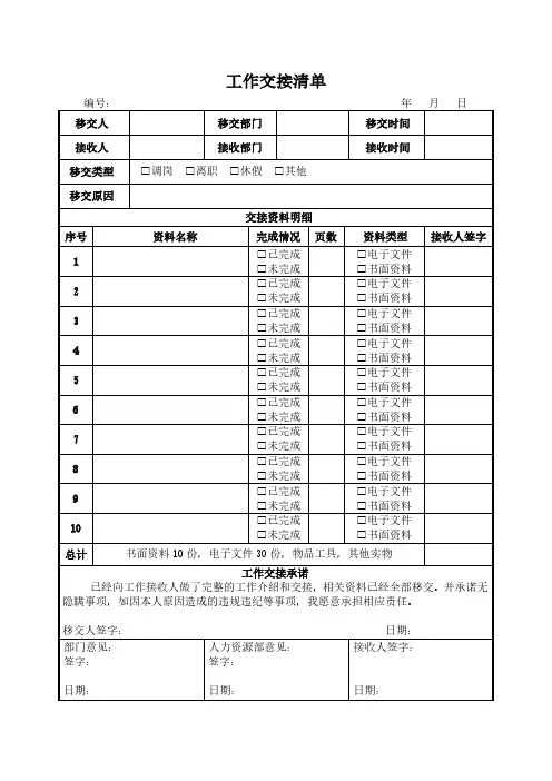 工作交接清单模板