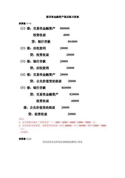 立信财务会计课件第四章金融资产课后练习答案