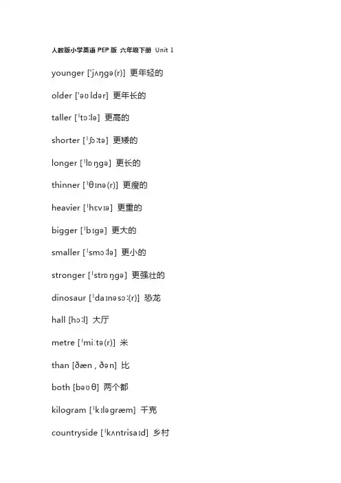 六年级人教版下册英语单词