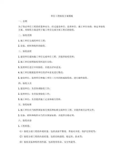 单位工程验收方案模板