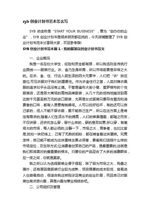 syb创业计划书范本怎么写
