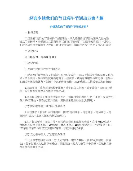 经典乡镇我们的节日端午节活动方案5篇