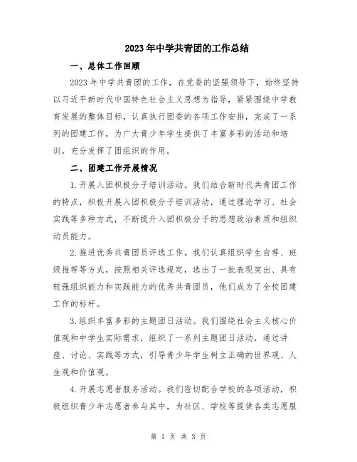 2023年中学共青团的工作总结