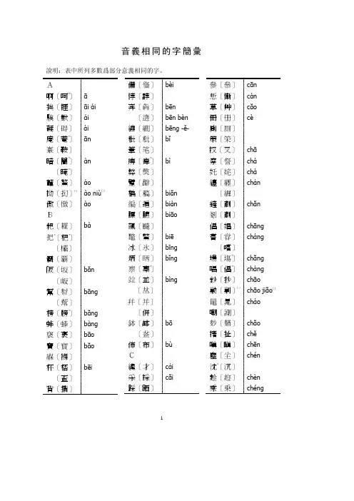 常用异体字一览表