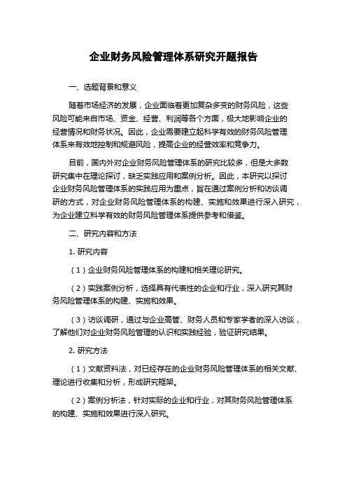 企业财务风险管理体系研究开题报告