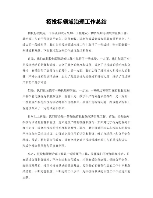 招投标领域治理工作总结