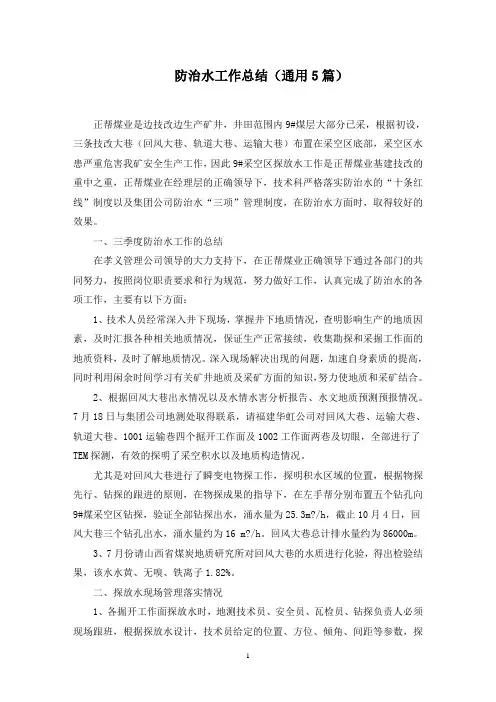 防治水工作总结(通用5篇)范文精选