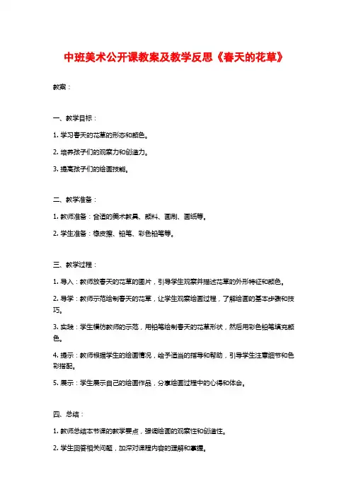 中班美术公开课教案及教学反思《春天的花草》