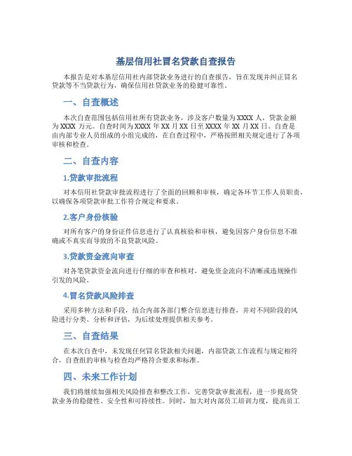 基层信用社冒名贷款自查报告