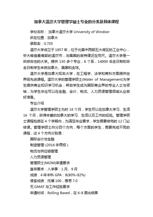 加拿大温莎大学管理学硕士专业的分类及具体课程