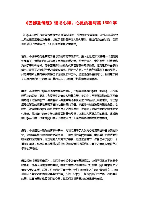 《巴黎圣母院》读书心得：心灵的善与美